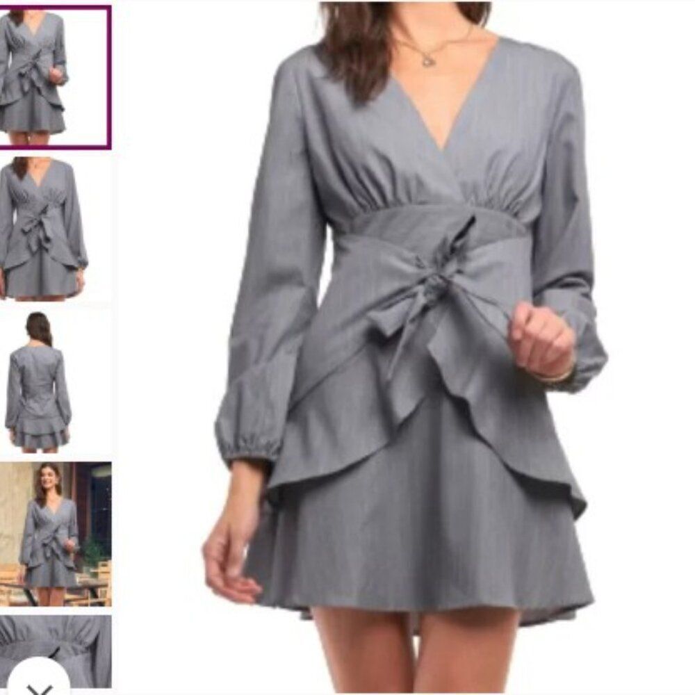💥$5 BUNDLED💥♡ Sugarlips Gray Pinstripe Dress  Ruffle Skirt size M